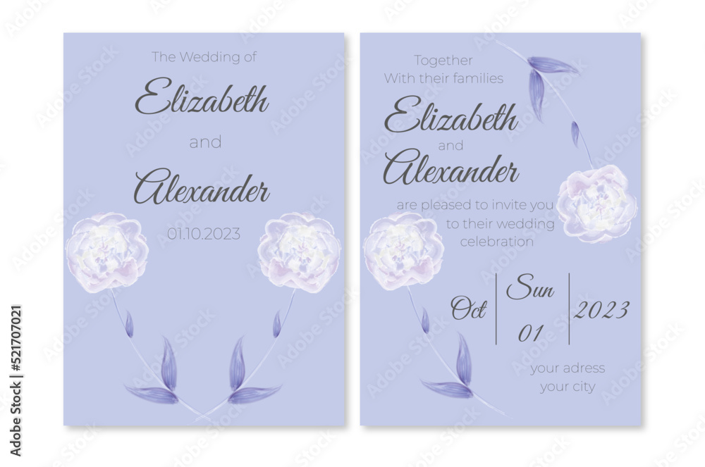 Rose watercolor wedding card. Flowers  decoration.