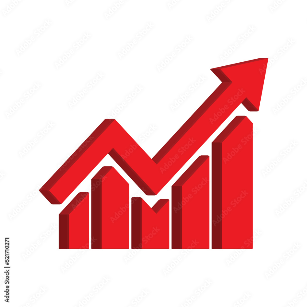 Growing business 3d arrow with bar chart. Profit red arrow, Vector illustration. Business concept, growing chart. Concept of sales symbol icon with arrow moving up. Economic Arrow With Growing Trend. Growing business 3d arrow with bar chart. Profit red arrow, Vector illustration. Business concept, growing chart. Concept of sales symbol icon with arrow moving up. Economic Arrow With Growing Trend.