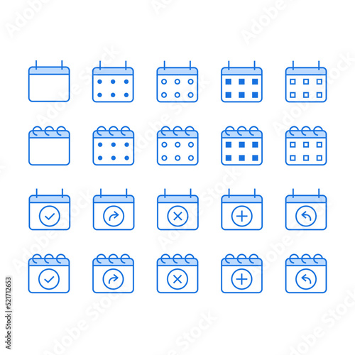Calendar vector icons. Set of calendar symbols in line style.