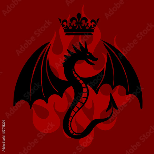 Foto Black dragon with crown over his head as symbol of the house Targaryen