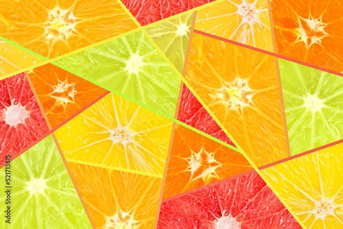 Citrus pattern fresh sliced oranges, lemons, tangerines and grapefruits.