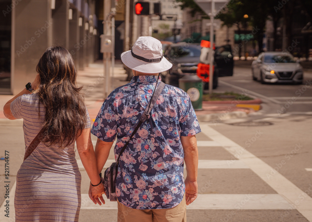 couple walking in the city summer downtown miami usa florida couple walking in the city summer downtown miami usa florida