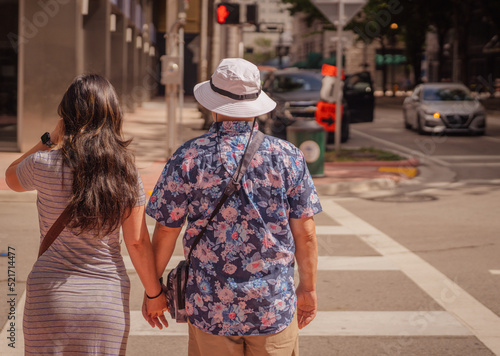 couple walking in the city summer downtown miami usa florida 