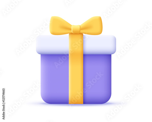 3d gift box with ribbon bow icon. Render gift box for surprise, birthday, holiday and online shopping concept. 3d giftbox vector cartoon minimal illustration