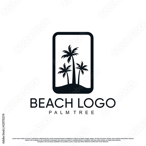 Beach logo design with palm tree and gradient style color Premium Vector