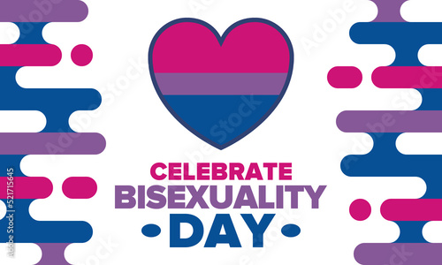 Celebrate Bisexuality Day. Bisexual Pride and Bi Visibility Day. Bisexual flag. Coming out. Celebrated annual in September 23. Festival and parade. Poster, card, banner, template, background. Vector