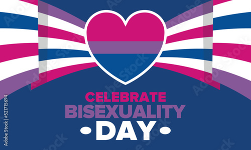 Celebrate Bisexuality Day. Bisexual Pride and Bi Visibility Day. Bisexual flag. Coming out. Celebrated annual in September 23. Festival and parade. Poster, card, banner, template, background. Vector