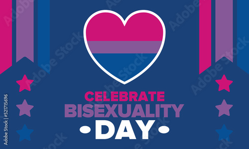 Celebrate Bisexuality Day. Bisexual Pride and Bi Visibility Day. Bisexual flag. Coming out. Celebrated annual in September 23. Festival and parade. Poster, card, banner, template, background. Vector
