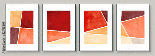 Set of Abstract Hand Painted Illustrations for Postcard, Social Media Banner, Brochure Cover Design or Wall Decoration Background. Modern Abstract Painting Artwork. Vector Pattern