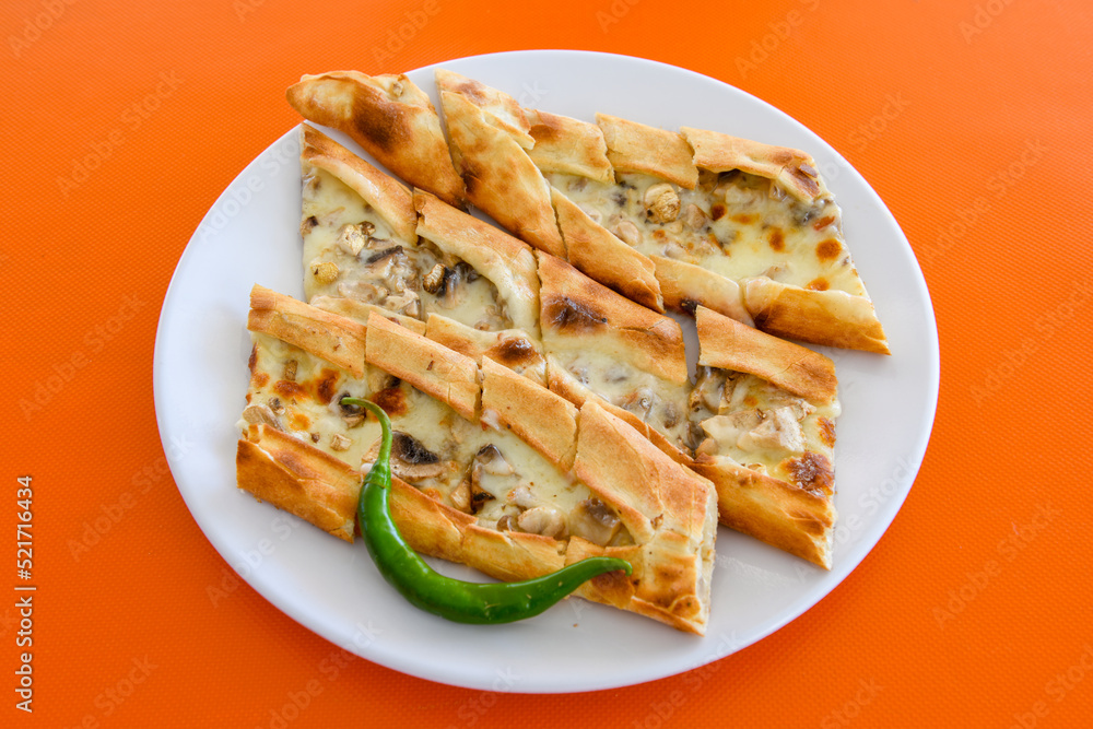 Kiymali pide. Turkish pide with minced meat. Turkish pizza mince pita Pide on white background. Etli ekmek. Kusbasi kasarli pide. Kiymali pide. Turkish pide with minced meat. Turkish pizza mince pita Pide on white background. Etli ekmek. Kusbasi kasarli pide.