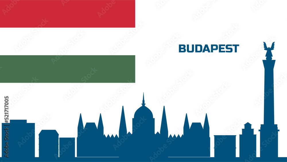 hungary flag with parliament in budapest, vector illustration. Hungarian flag banner template