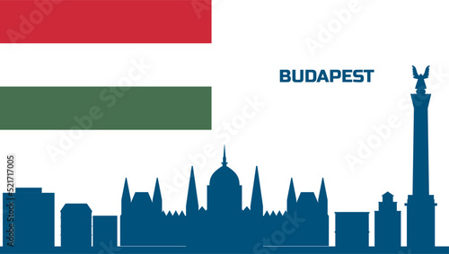 hungary flag with parliament in budapest, vector illustration. Hungarian flag banner template