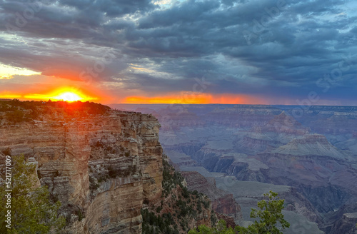 Sunset on the South Rim Trail of Grand Canyon in Arizona, USA