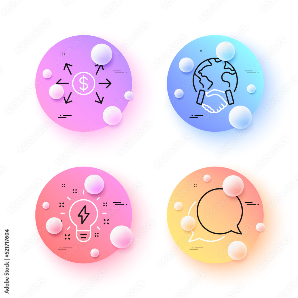 Inspiration, Chat message and Global business minimal line icons. 3d spheres or balls buttons. Dollar exchange icons. For web, application, printing. Creativity, Speech bubble, Outsourcing. Vector Inspiration, Chat message and Global business minimal line icons. 3d spheres or balls buttons. Dollar exchange icons. For web, application, printing. Creativity, Speech bubble, Outsourcing. Vector