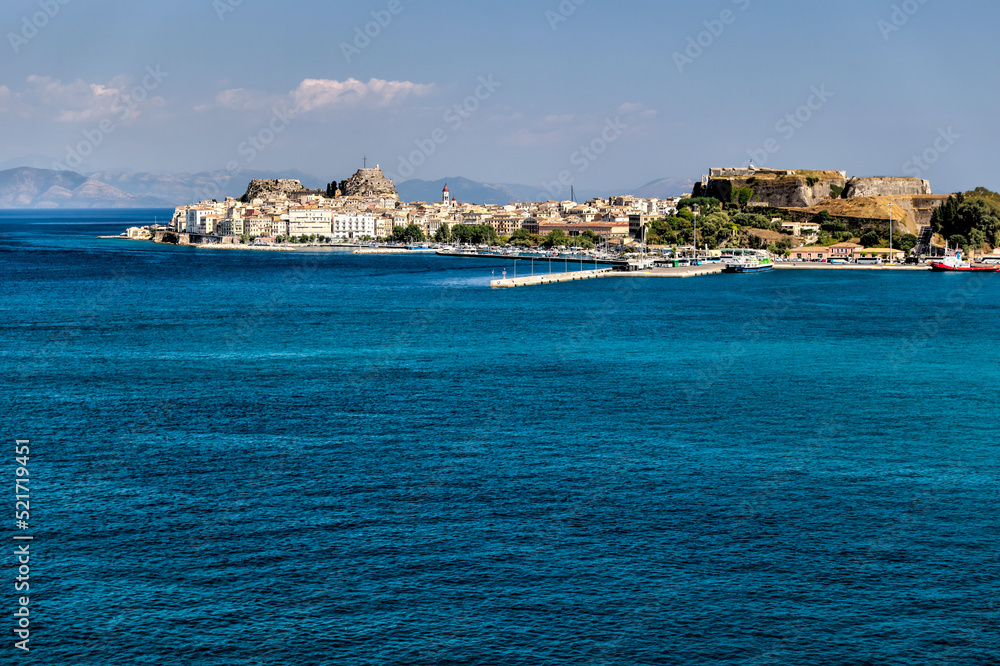 The coastline of Corfu Town as seen from the water