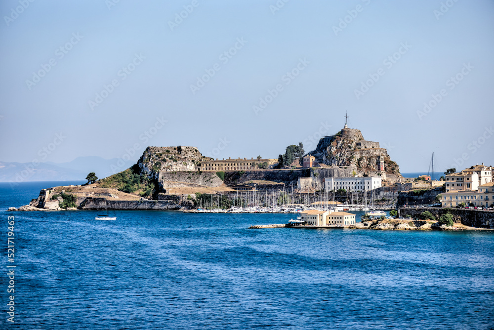 The coastline of Corfu Town as seen from the water
