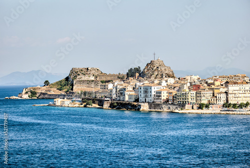 Fototapeta Naklejka Na Ścianę i Meble -  The coastline of Corfu Town as seen from the water