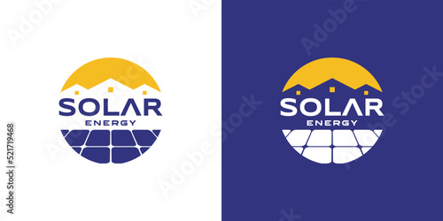 Solar Energy Logo Round Shape. Solar Panel + House