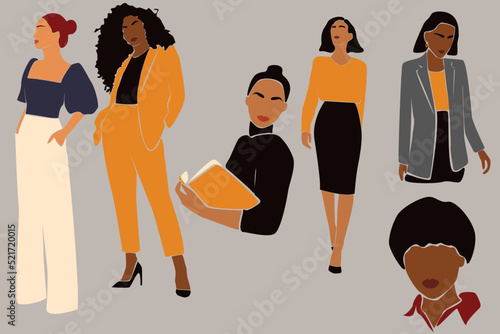 Vector illustration of businesswomen. Girls at work. Female Boss. A set of business ladies clip art. Vector stock illustration isolated on background. EPS 10