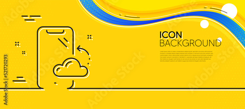 Smartphone cloud line icon. Abstract yellow background. Phone backup sign. Mobile device symbol. Minimal smartphone cloud line icon. Wave banner concept. Vector