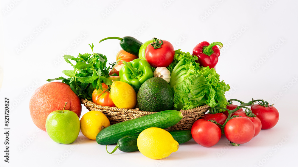 Delivery healthy food background. Healthy vegan vegetarian food in vegetables and fruits on white, copy space, banner. Shopping food supermarket and clean vegan eating concept. Delivery healthy food background. Healthy vegan vegetarian food in vegetables and fruits on white, copy space, banner. Shopping food supermarket and clean vegan eating concept.