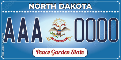 Vehicle license plates marking in North Dakota in United States of America, Car plates.Vehicle license numbers of different American states.Vintage print for tee shirt graphics,sticker and poster