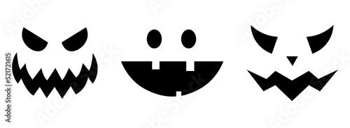 Scary and funny faces of Halloween pumpkin or. Vector illustratoin collection. Emotion face pumpkin set.
