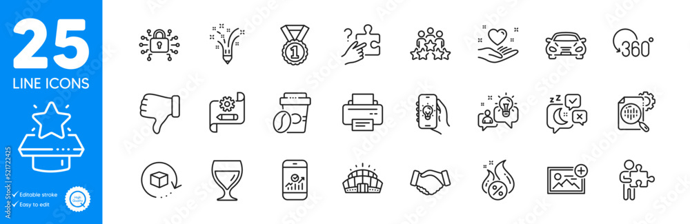 Outline icons set. Add photo, Car and Cogwheel blueprint icons. Handshake, Seo stats, Arena stadium web elements. Electric app, Hot loan, Idea signs. Security lock, Best rank, Return package. Vector Outline icons set. Add photo, Car and Cogwheel blueprint icons. Handshake, Seo stats, Arena stadium web elements. Electric app, Hot loan, Idea signs. Security lock, Best rank, Return package. Vector