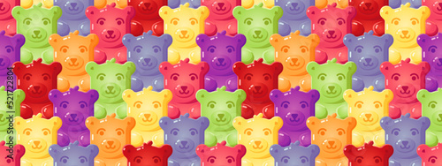 Cartoon cute jelly gummy bear seamless pattern in tinting pastel colors style