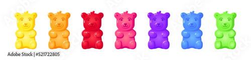 Set different colors jelly gummy bears sweet dessert vector illustration. Cartoon gelatin kids candy icons