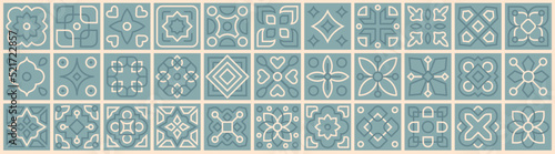 Patchwork from Azulejo tiles Portugal and Spain ornate collection. Set decor geometric and floral retro tiles pattern for ceramic floor and wall vector illustration