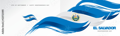 El Salvador Independence day, abstract hand drawn flag of El Salvador, two fold flyer, white background banner photo