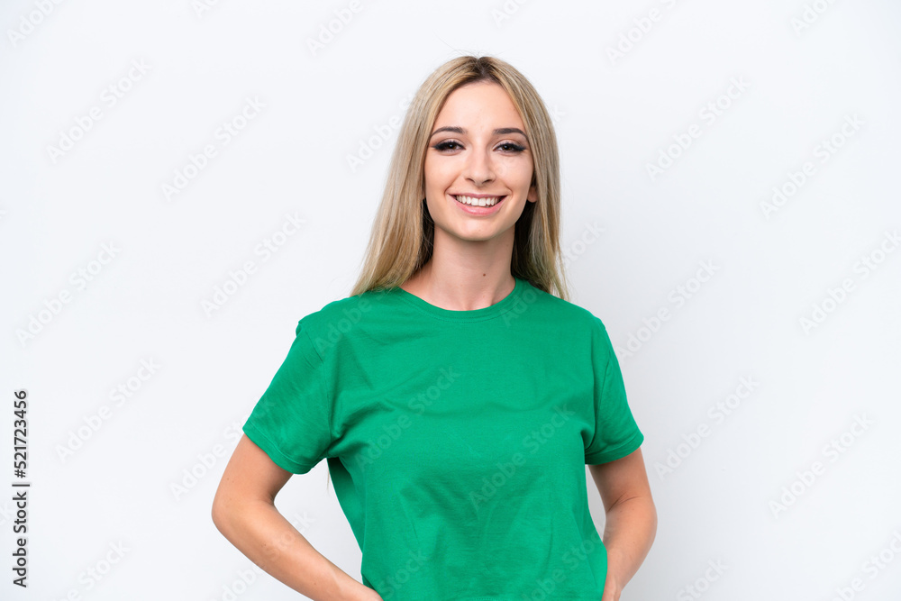 Pretty blonde woman isolated on white background laughing Pretty blonde woman isolated on white background laughing