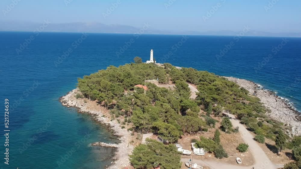 Aerial view over Nisis Kranai or Kranai Islet in Gytheio, Laconia, Greece Aerial view over Nisis Kranai or Kranai Islet in Gytheio, Laconia, Greece