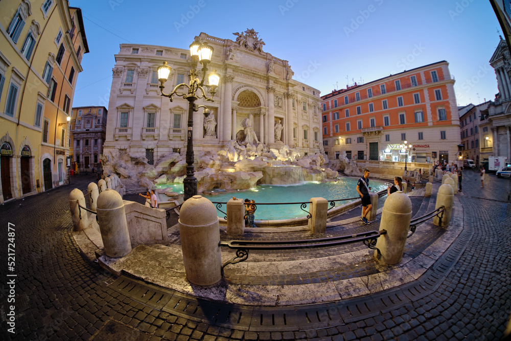 Piazza di Trevi with the late baroque styled fountain in Rome, Italy
