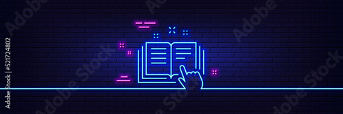 Neon light glow effect. Technical documentation line icon. Instruction sign. 3d line neon glow icon. Brick wall banner. Technical documentation outline. Vector