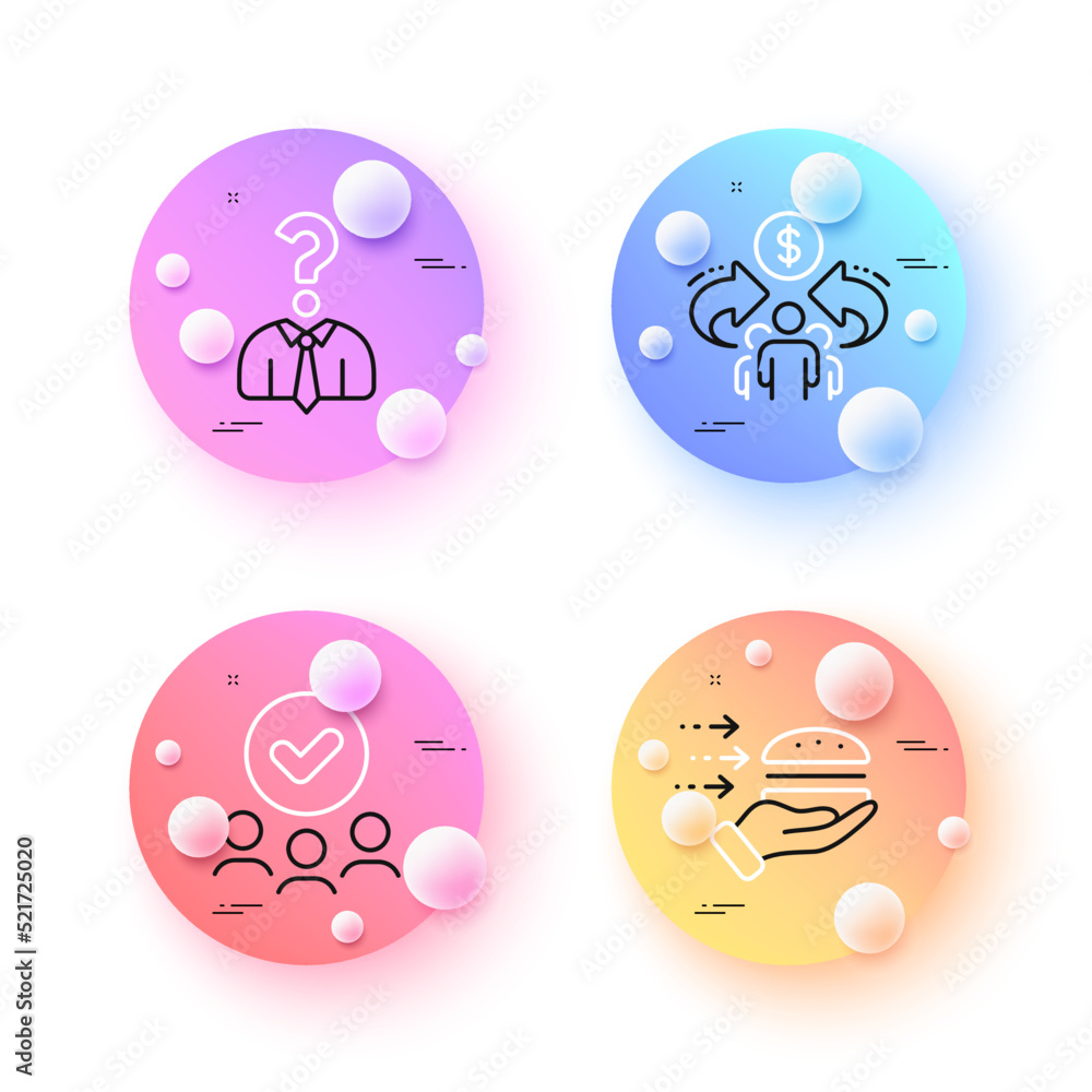 Food delivery, Hiring employees and Approved group minimal line icons. 3d spheres or balls buttons. Sharing economy icons. For web, application, printing. Vector Food delivery, Hiring employees and Approved group minimal line icons. 3d spheres or balls buttons. Sharing economy icons. For web, application, printing. Vector