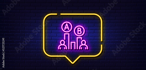 Neon light speech bubble. Ab testing line icon. Ui test chart sign. Neon light background. Ab testing glow line. Brick wall banner. Vector