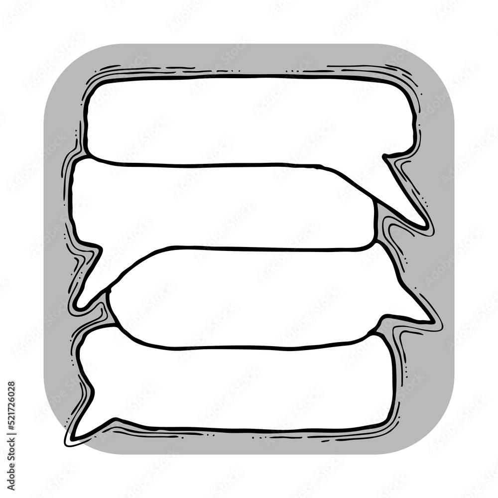 Speech bubble for chat communication symbol. Empty background balloon talk cloud for message chatting. Comic cartoon element. Hand drawn retro vintage illustration. Simple line drawing. Speech bubble for chat communication symbol. Empty background balloon talk cloud for message chatting. Comic cartoon element. Hand drawn retro vintage illustration. Simple line drawing.