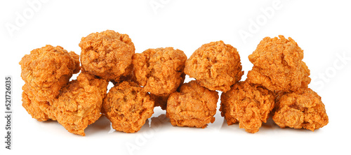Heap of fried spicy chicken isolated on white background.