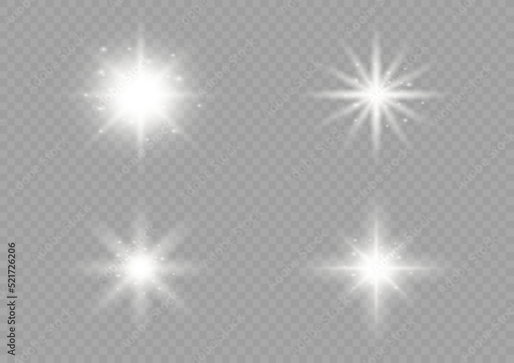 Glowing white lights, star sparkl, sun light lens Glowing white lights, star sparkl, sun light lens