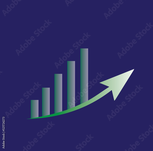 A growing graph icon  an arrow going up  a bar chart  a business development concept isolated on a dark background