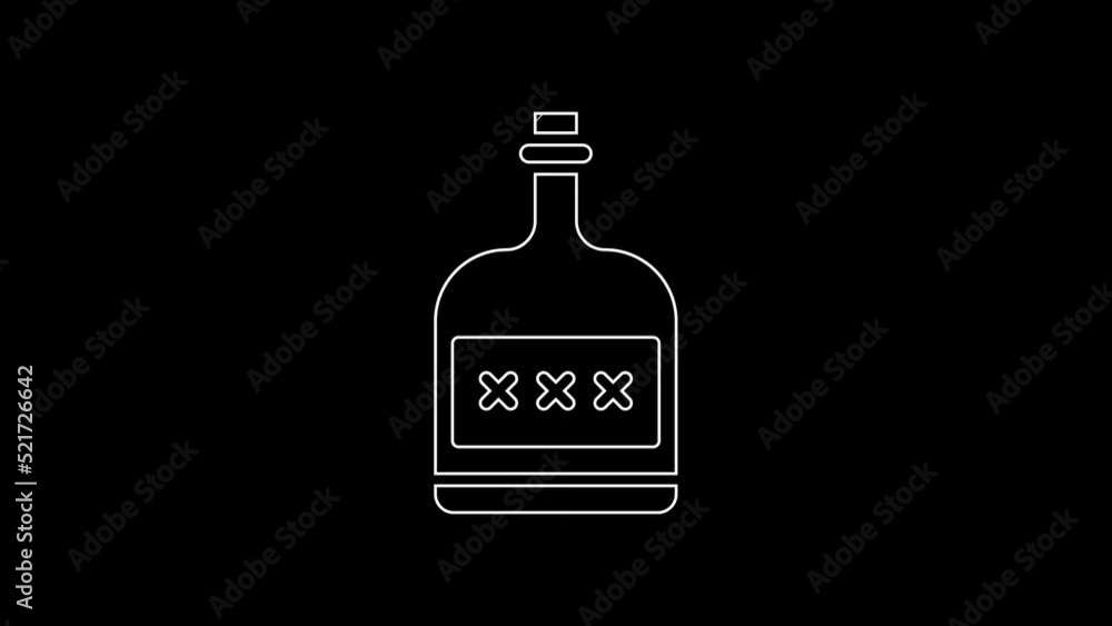 White line Alcohol drink Rum bottle icon isolated on black background. 4K Video motion graphic animation White line Alcohol drink Rum bottle icon isolated on black background. 4K Video motion graphic animation