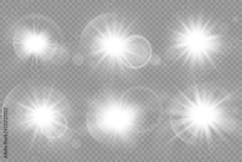 Glow light star, yellow sun rays, gold glare bokeh
