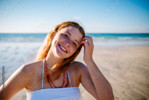 smiling woman on the beach