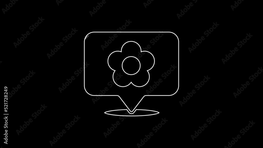 White line Location with flower icon isolated on black background. 4K Video motion graphic animation White line Location with flower icon isolated on black background. 4K Video motion graphic animation