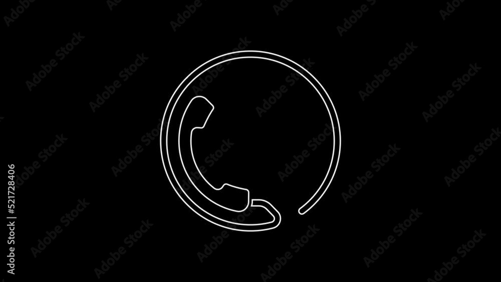 White line Telephone 24 hours support icon isolated on black background. All-day customer support call-center. Full time call services. 4K Video motion graphic animation White line Telephone 24 hours support icon isolated on black background. All-day customer support call-center. Full time call services. 4K Video motion graphic animation