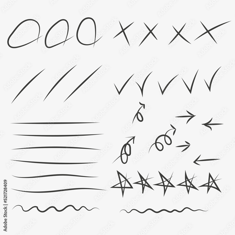 hand drawn Set of doodle elements. Black and white linear pattern ...