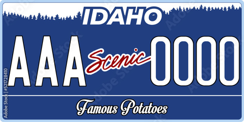 Vehicle license plates marking in Idaho in United States of America, Car plates.Vehicle license numbers of different American states.Vintage print for tee shirt graphics,sticker and poster