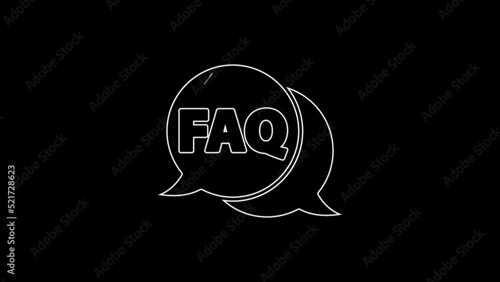 White line Speech bubble with text FAQ information icon isolated on black background. Circle button with text FAQ. 4K Video motion graphic animation White line Speech bubble with text FAQ information icon isolated on black background. Circle button with text FAQ. 4K Video motion graphic animation